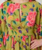 Unique Vintage Green & Pink Butterfly Floral Flutter Sleeve Caftan - Unique Vintage - Womens, DRESSES, MAXI