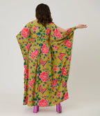 Unique Vintage Green & Pink Butterfly Floral Flutter Sleeve Caftan - Unique Vintage - Womens, DRESSES, MAXI