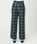 Unique Vintage Green Plaid High Waist Sailor Ginger Pants - Unique Vintage - Womens, BOTTOMS, PANTS