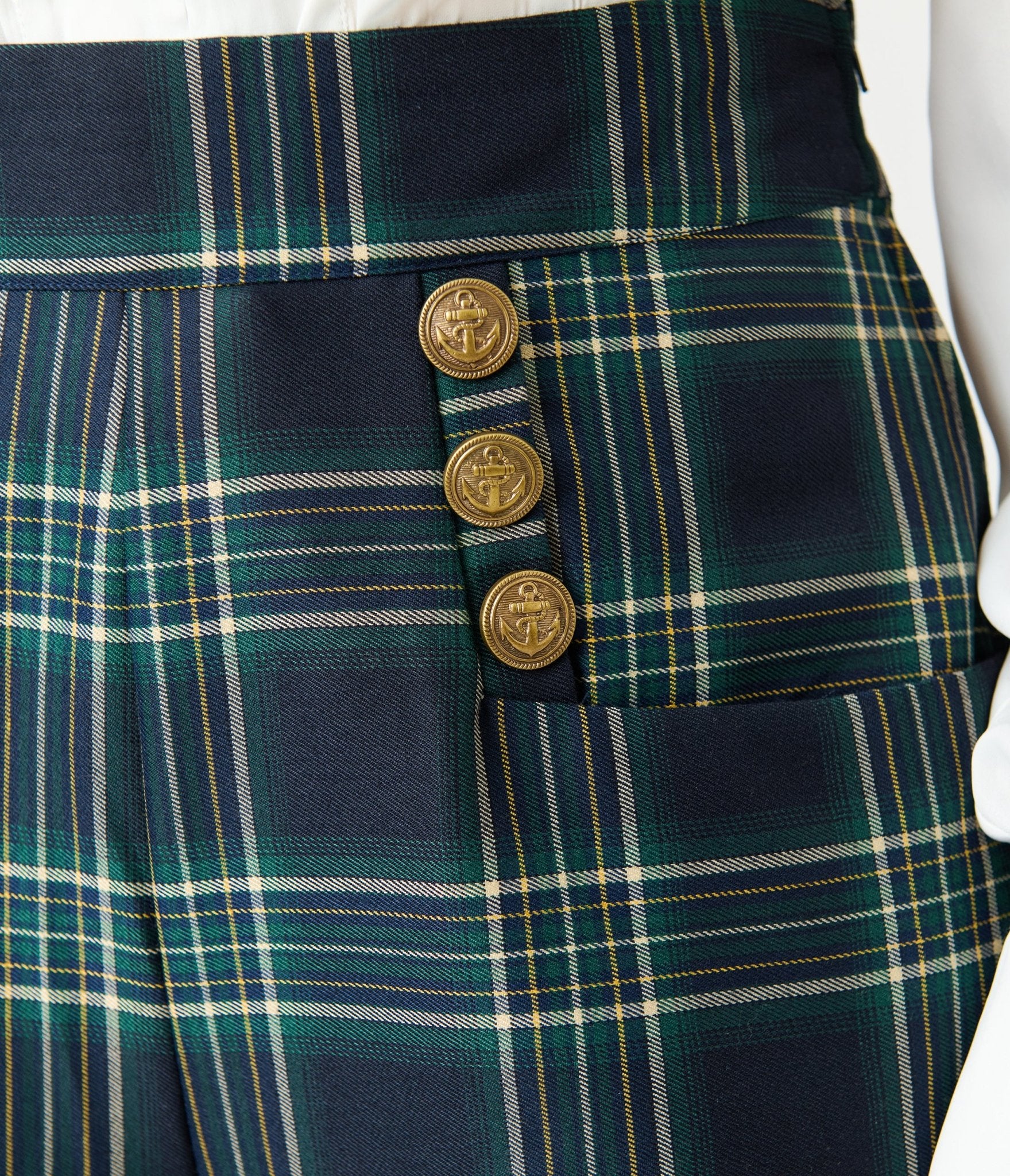 Unique Vintage Green Plaid High Waist Sailor Ginger Pants