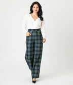 Unique Vintage Green Plaid High Waist Sailor Ginger Pants - Unique Vintage - Womens, BOTTOMS, PANTS