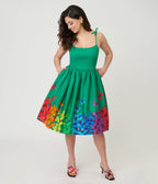 Unique Vintage Green & Rainbow Butterfly Cotton Bobbie Swing Dress - Unique Vintage - Womens, DRESSES, SWING