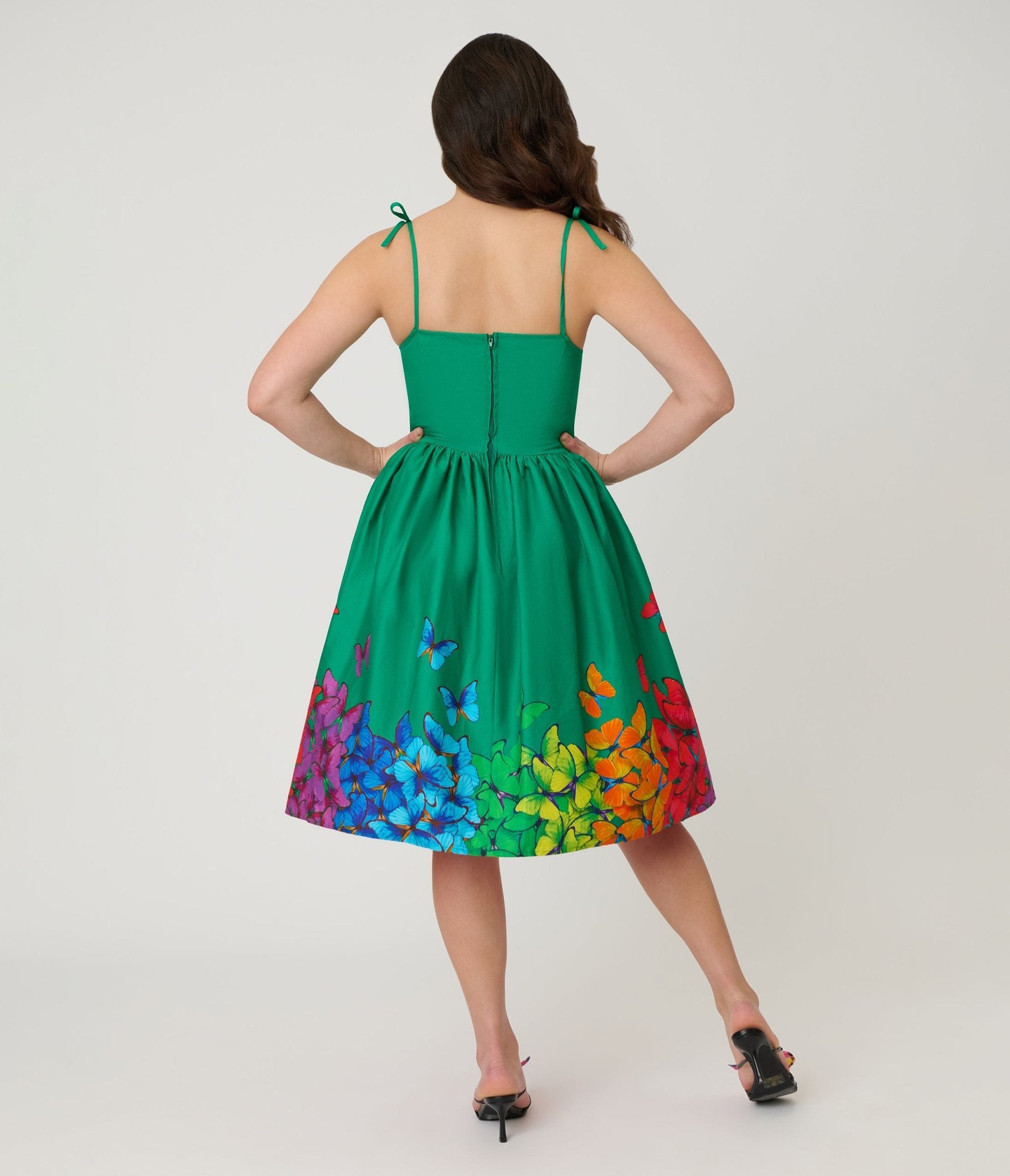 Unique Vintage Green & Rainbow Butterfly Cotton Bobbie Swing Dress - Unique Vintage - Womens, DRESSES, SWING