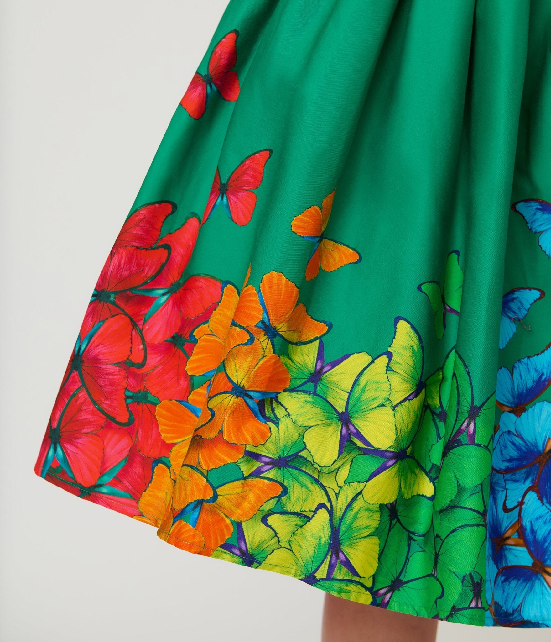 Unique Vintage Green & Rainbow Butterfly Cotton Bobbie Swing Dress - Unique Vintage - Womens, DRESSES, SWING