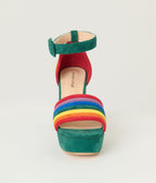 Unique Vintage Green & Rainbow Suede Peep Toe Pumps - Unique Vintage - Womens, SHOES, HEELS