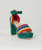 Unique Vintage Green & Rainbow Suede Peep Toe Pumps - Unique Vintage - Womens, SHOES, HEELS
