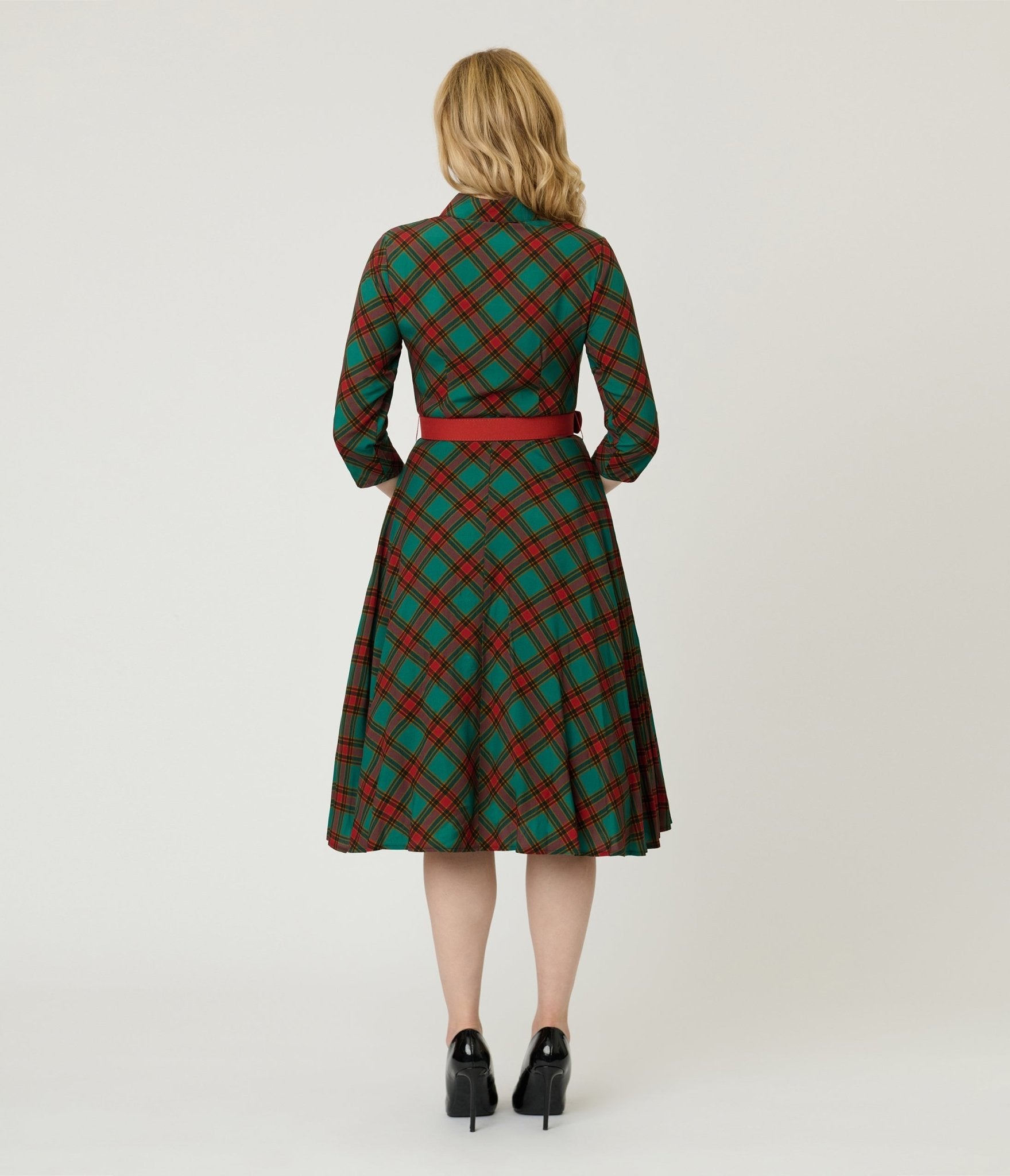Unique Vintage Green & Red Bias Plaid Swing Dress - Unique Vintage - Womens, DRESSES, SWING