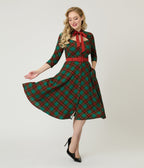 Unique Vintage Green & Red Bias Plaid Swing Dress - Unique Vintage - Womens, DRESSES, SWING