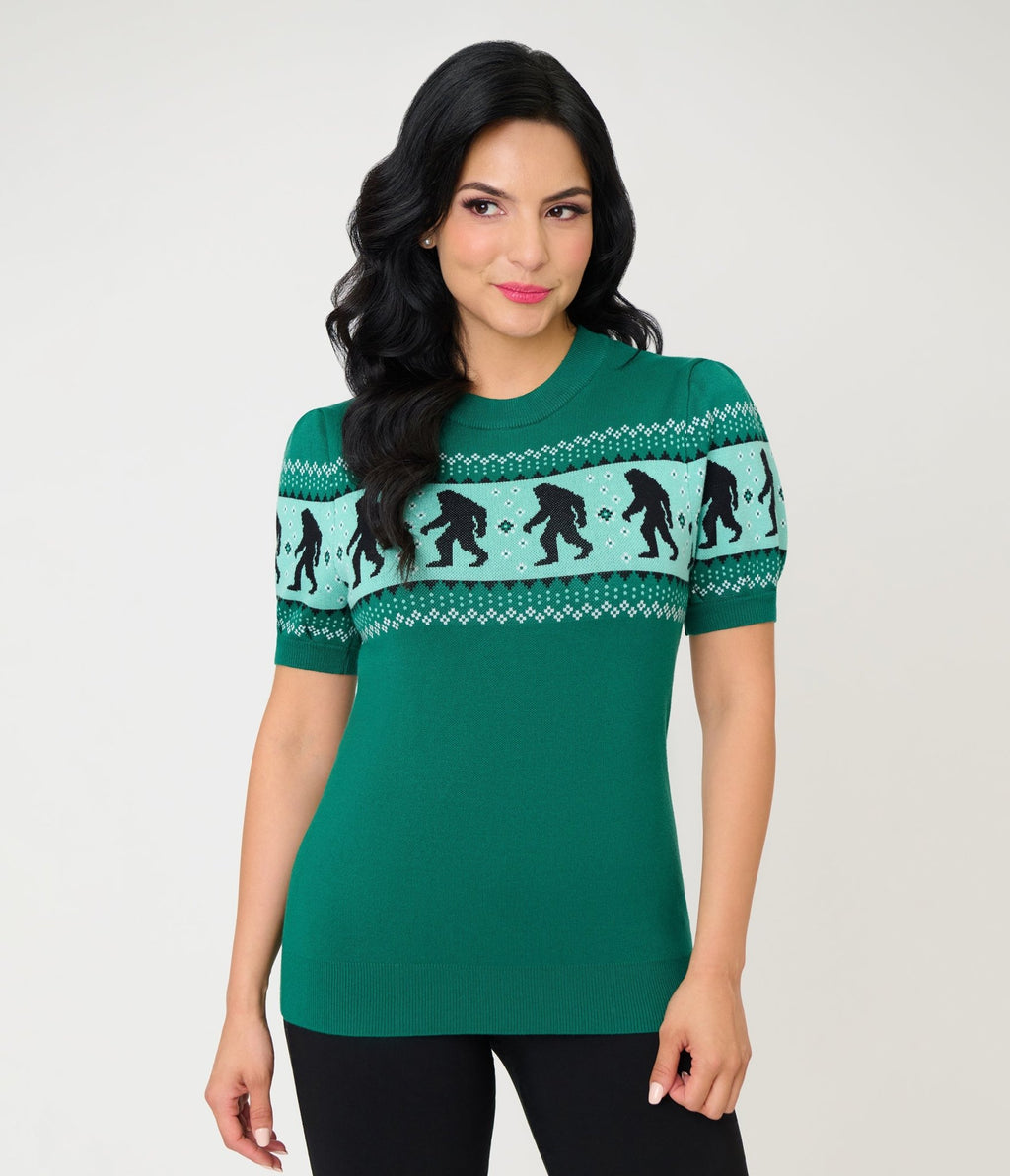 Unique Vintage Green Sasquatch Fair Isle Paige Sweater - Unique Vintage - Womens, TOPS, SWEATERS