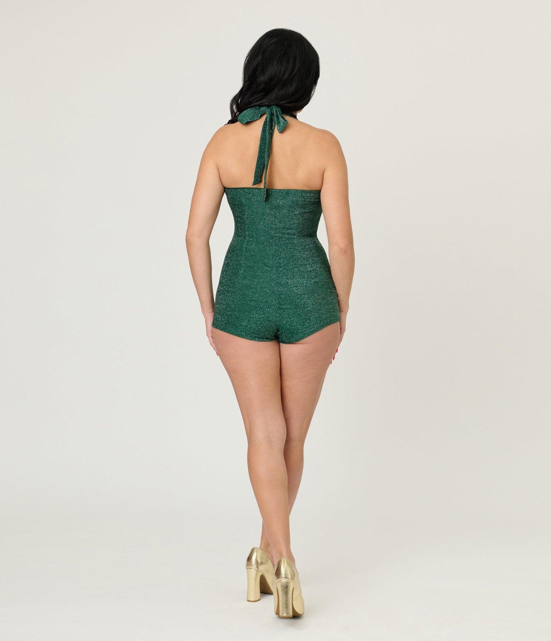 Unique Vintage Green Shimmer Romper & Sarong Set - Unique Vintage - Womens, BOTTOMS, ROMPERS AND JUMPSUITS