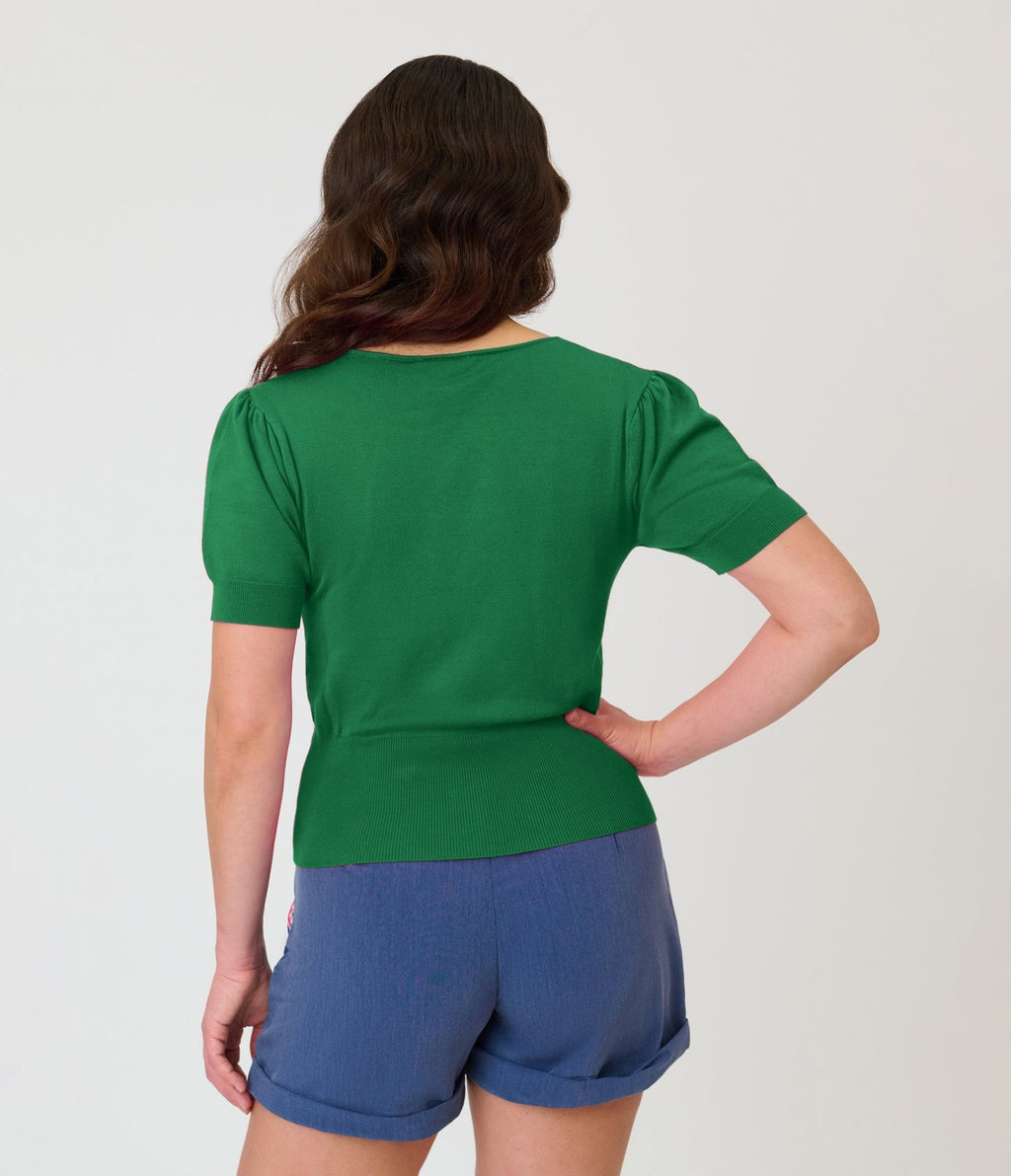 Unique Vintage Green Short Sleeve Sweater - Unique Vintage - Womens, TOPS, SWEATERS