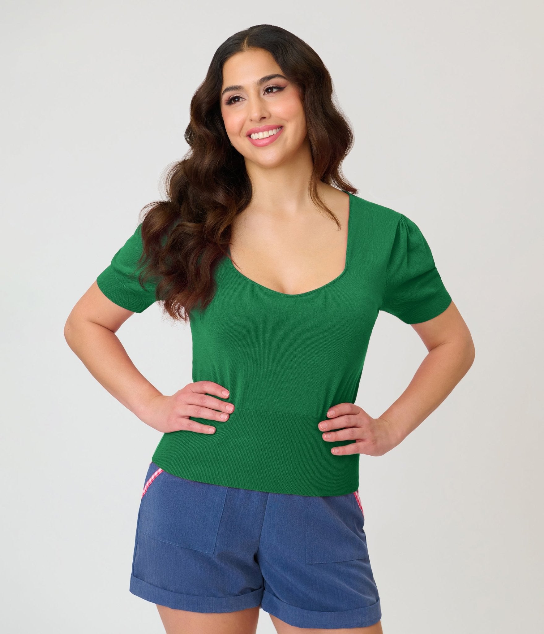 Unique Vintage Green Short Sleeve Sweater - Unique Vintage - Womens, TOPS, SWEATERS