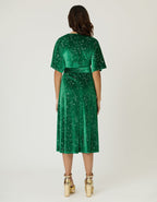 Unique Vintage Green & Silver Stars Velvet Wrap Midi Dress - Unique Vintage - Womens, DRESSES, MIDI