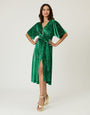 Unique Vintage Green & Silver Stars Velvet Wrap Midi Dress