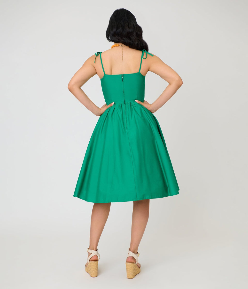 Unique Vintage Green Sleeveless Cotton Swing Dress - Unique Vintage - Womens, DRESSES, SWING