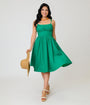 Unique Vintage Green Sleeveless Cotton Swing Dress