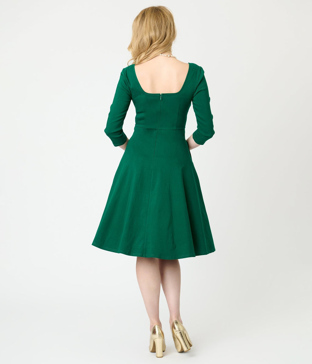 Unique Vintage Green Square Neck Swing Dress - Unique Vintage - Womens, DRESSES, SWING