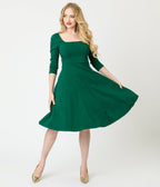 Unique Vintage Green Square Neck Swing Dress - Unique Vintage - Womens, DRESSES, SWING