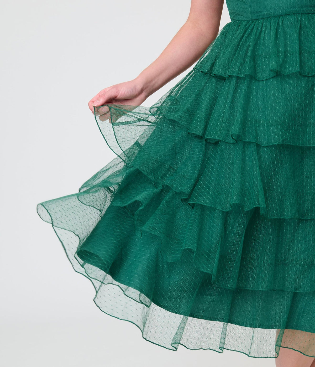 Unique Vintage Green Swiss Dot Tiered Lydia Swing Dress - Unique Vintage - Swing Dress