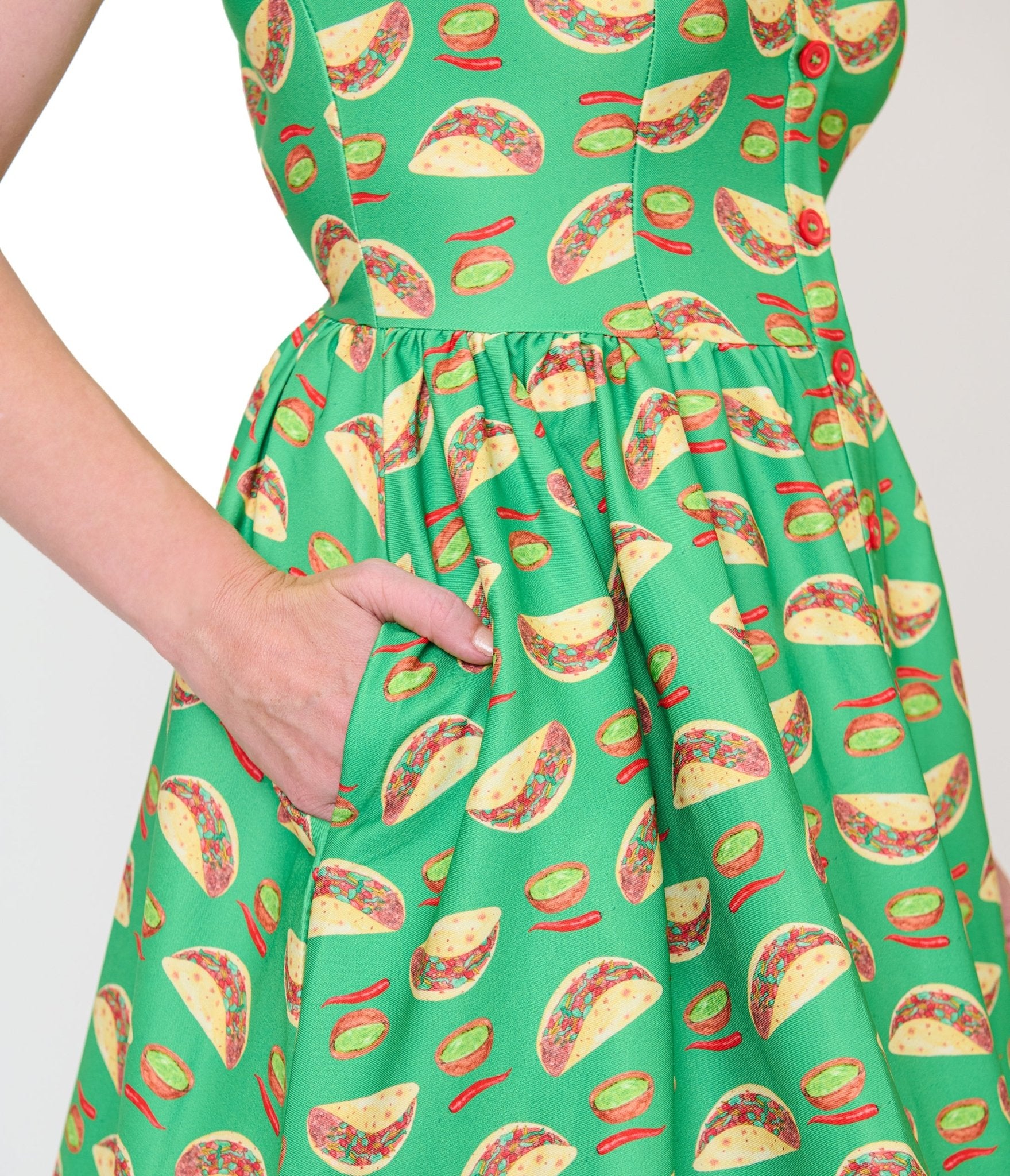 Unique Vintage Green Taco Print Swing Dress - Unique Vintage - Womens, DRESSES, SWING