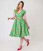 Unique Vintage Green Taco Print Swing Dress