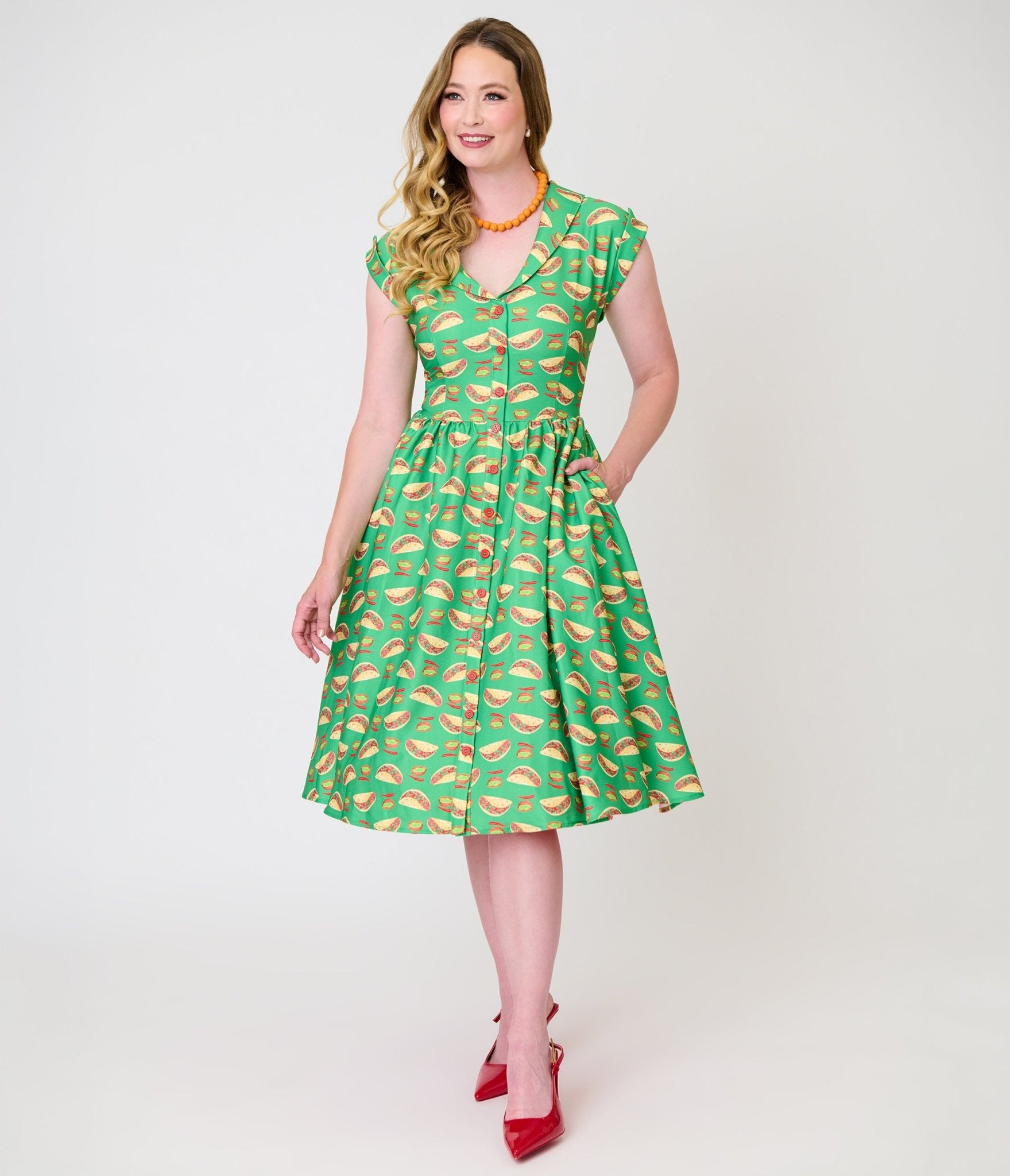 Unique Vintage Green Taco Print Swing Dress - Unique Vintage - Womens, DRESSES, SWING