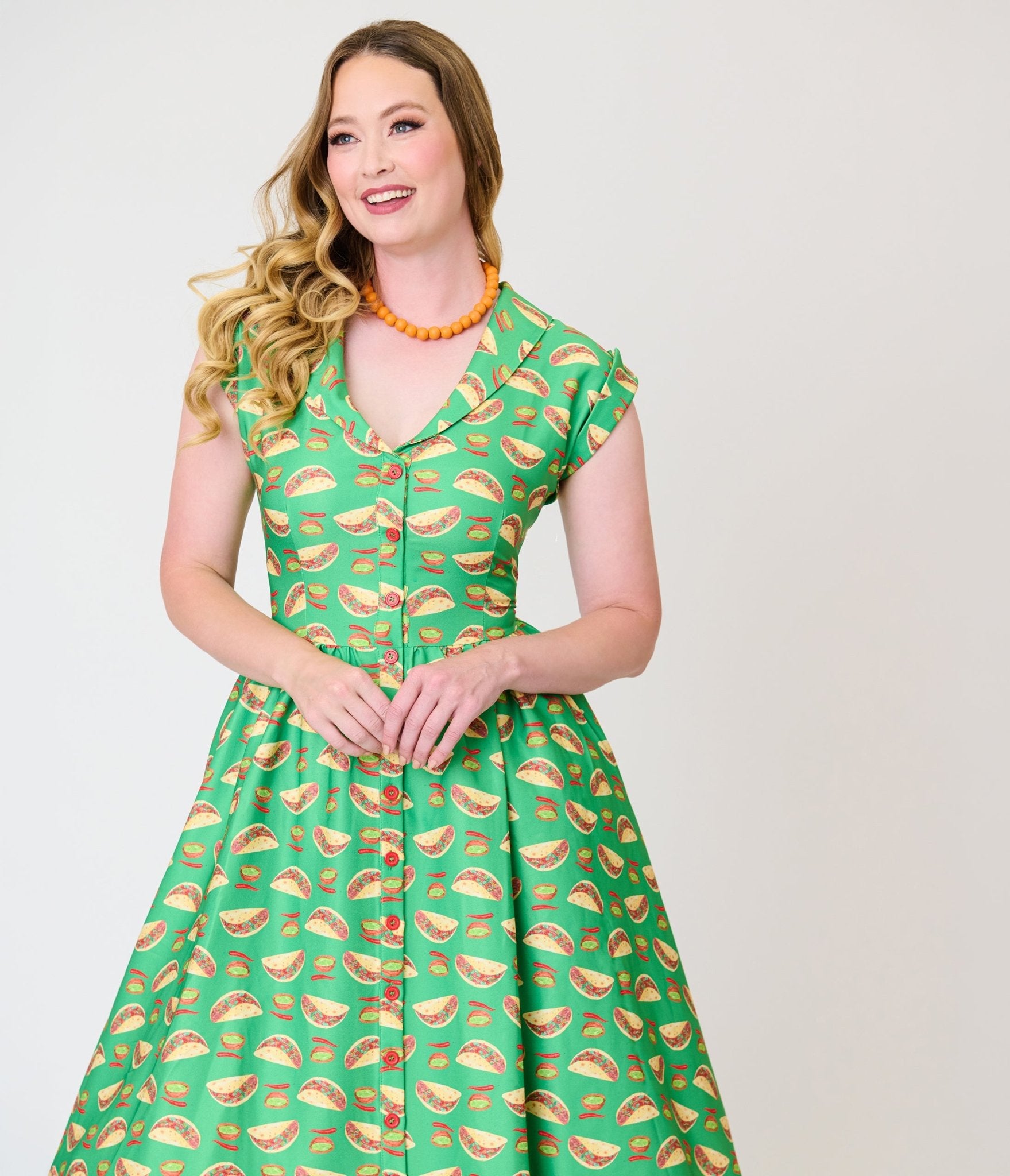 Unique Vintage Green Taco Print Swing Dress - Unique Vintage - Womens, DRESSES, SWING