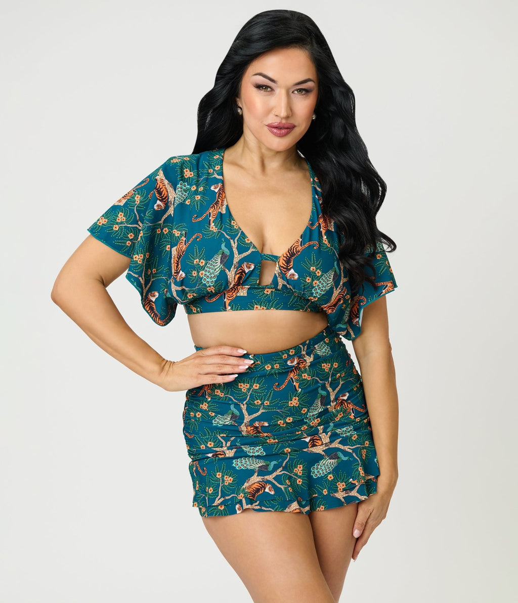 Unique Vintage Green Tiger Print Alice Swim Skirt - Unique Vintage - Womens, SWIM, BOTTOM
