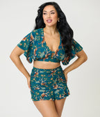 Unique Vintage Green Tiger Print Flutter Sleeve Swim Top - Unique Vintage - Womens, SWIM, TOP