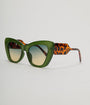 Unique Vintage Green & Tortoise Print Chunky Geometric Sunglasses