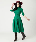 Unique Vintage Green Turtleneck Midi Dress - Unique Vintage - Womens, DRESSES, FIT AND FLARE