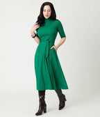 Unique Vintage Green Turtleneck Midi Dress - Unique Vintage - Womens, DRESSES, FIT AND FLARE
