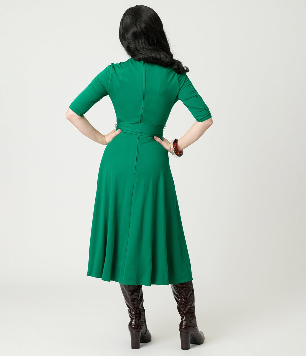 Unique Vintage Green Turtleneck Midi Dress - Unique Vintage - Womens, DRESSES, FIT AND FLARE