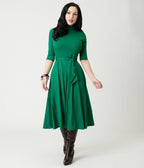 Unique Vintage Green Turtleneck Midi Dress - Unique Vintage - Womens, DRESSES, FIT AND FLARE
