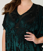Unique Vintage Green Velvet Floral Burnout Caftan Jumpsuit - Unique Vintage - Womens, BOTTOMS, ROMPERS AND JUMPSUITS