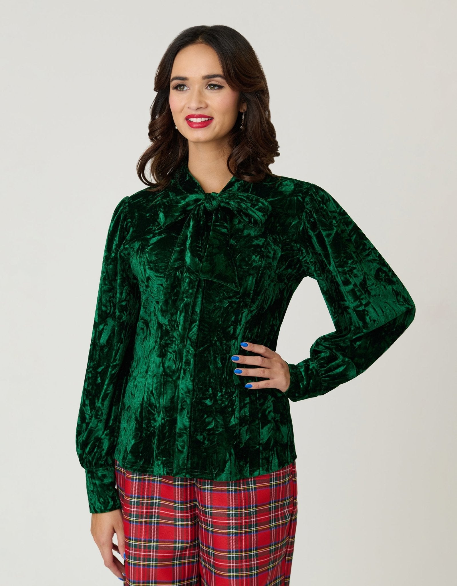 Unique Vintage Green Velvet Gwen Blouse - Unique Vintage - Womens, TOPS, WOVEN TOPS
