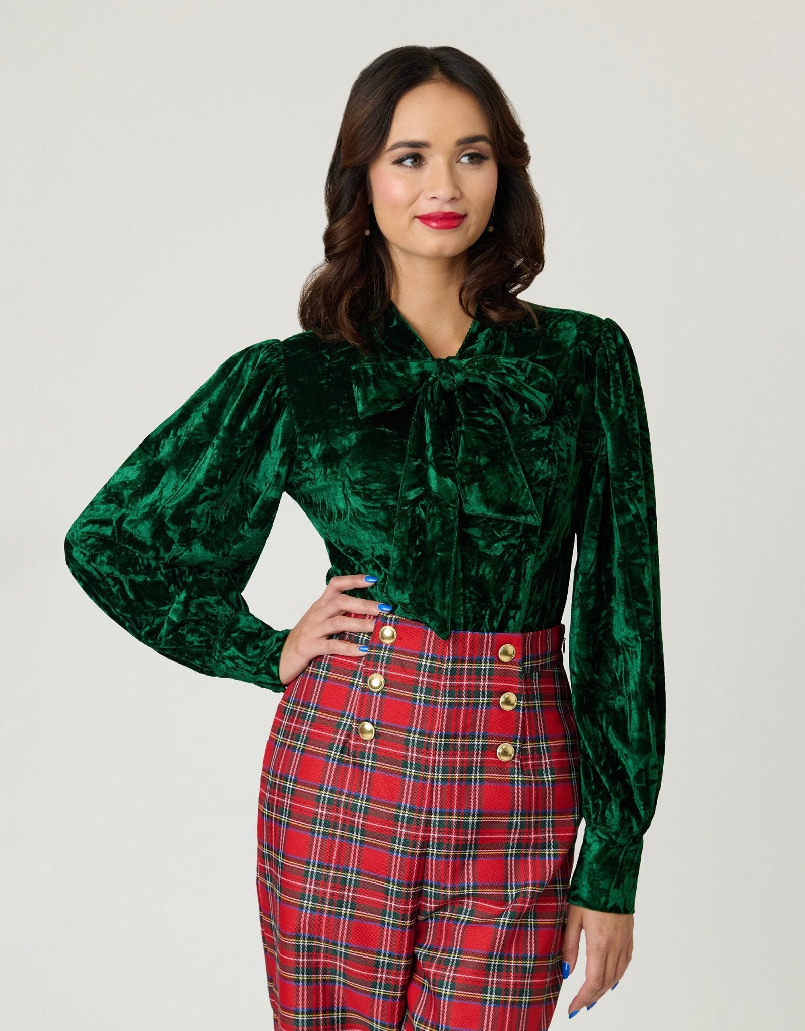 Unique Vintage Green Velvet Gwen Blouse - Unique Vintage - Womens, TOPS, WOVEN TOPS