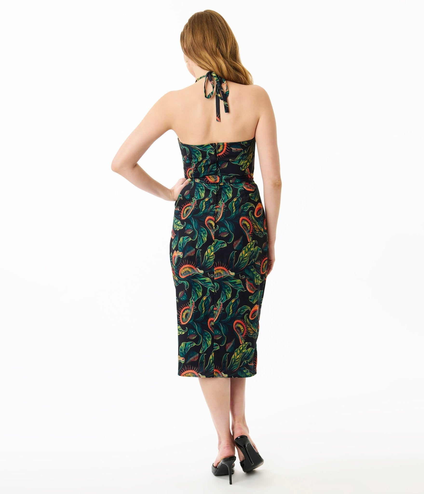 Unique Vintage Green Venus Fly Trap Leilani Sarong Dress - Unique Vintage - Womens, DRESSES, WIGGLE