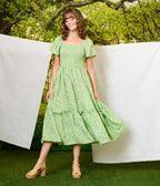 Unique Vintage Green & White Ditsy Floral Smocked Bodice Midi Dress - Unique Vintage - Womens, DRESSES, MIDI