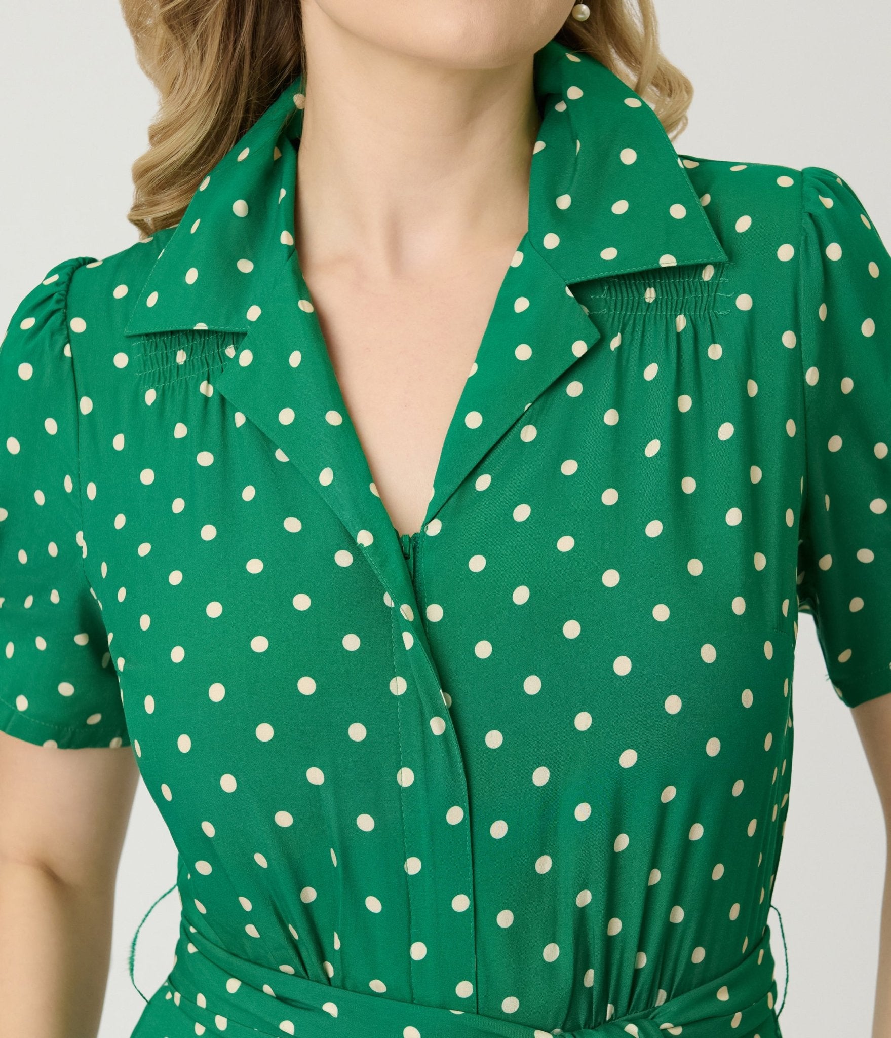 Unique Vintage Green & White Dot Flare Jumpsuit - Unique Vintage - Womens, BOTTOMS, ROMPERS AND JUMPSUITS
