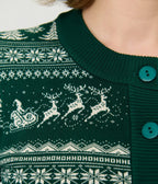 Unique Vintage Green & White Reindeer & Christmas Tree Fair Isle Cropped Cardigan - Unique Vintage - Cardigans