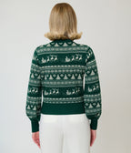 Unique Vintage Green & White Reindeer & Christmas Tree Fair Isle Cropped Cardigan - Unique Vintage - Cardigans