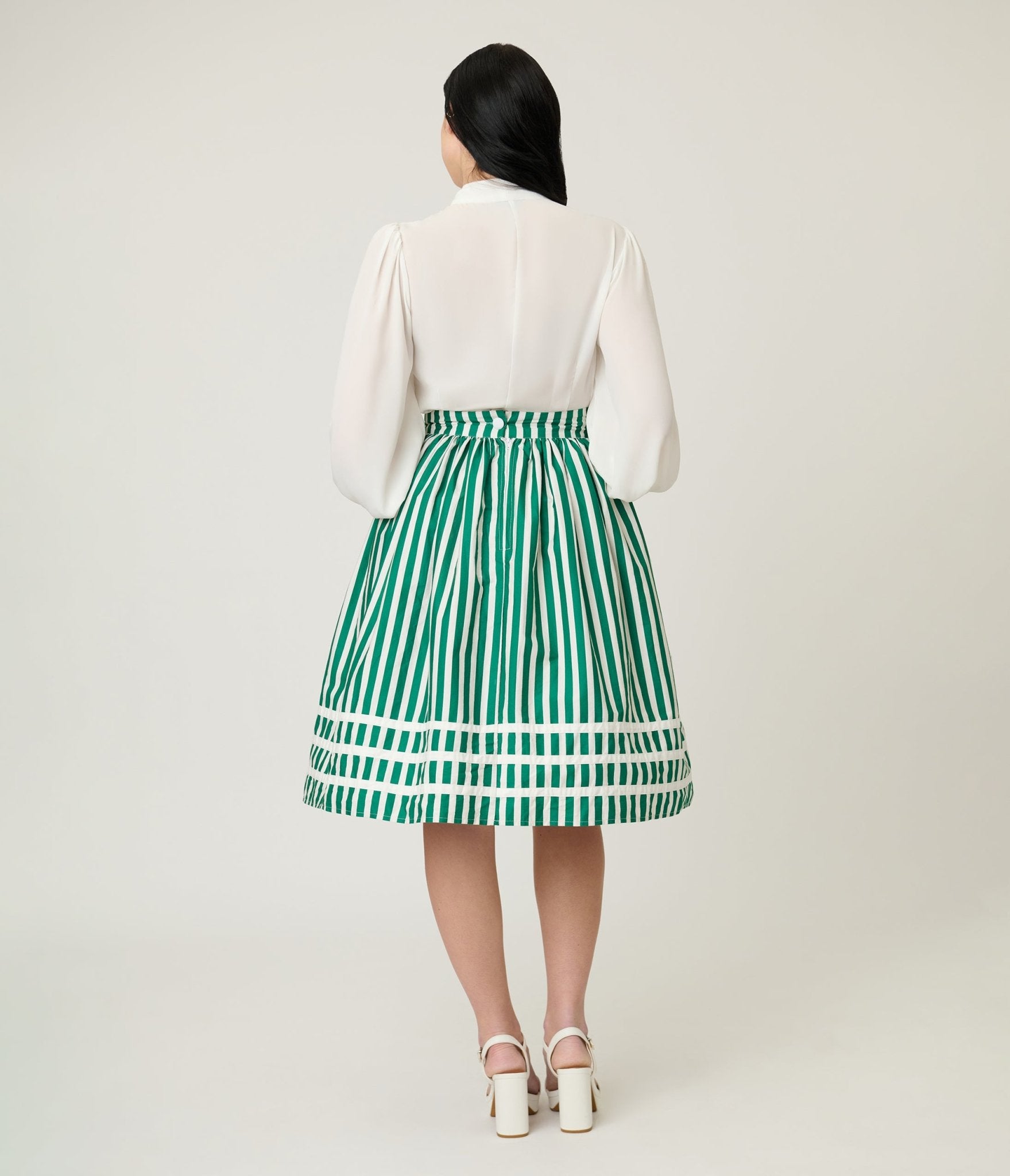 Unique Vintage Green & White Stripe Heart Pocket Swing Skirt - Unique Vintage - Womens, BOTTOMS, SKIRTS
