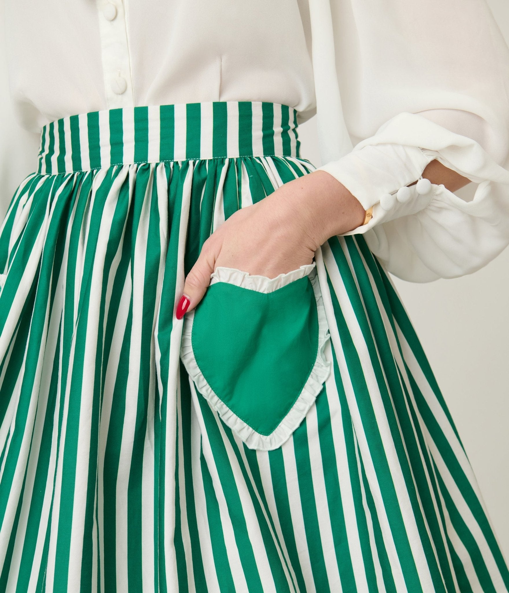 Unique Vintage Green & White Stripe Heart Pocket Swing Skirt - Unique Vintage - Womens, BOTTOMS, SKIRTS