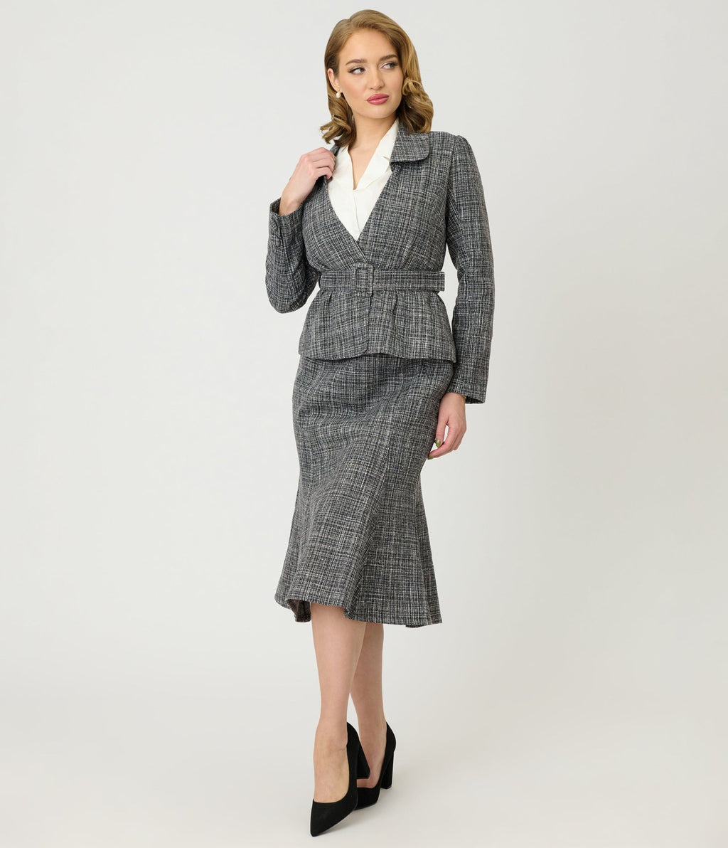 Unique Vintage Grey Tweed Tina Trumpet Skirt - Unique Vintage - Womens, BOTTOMS, SKIRTS