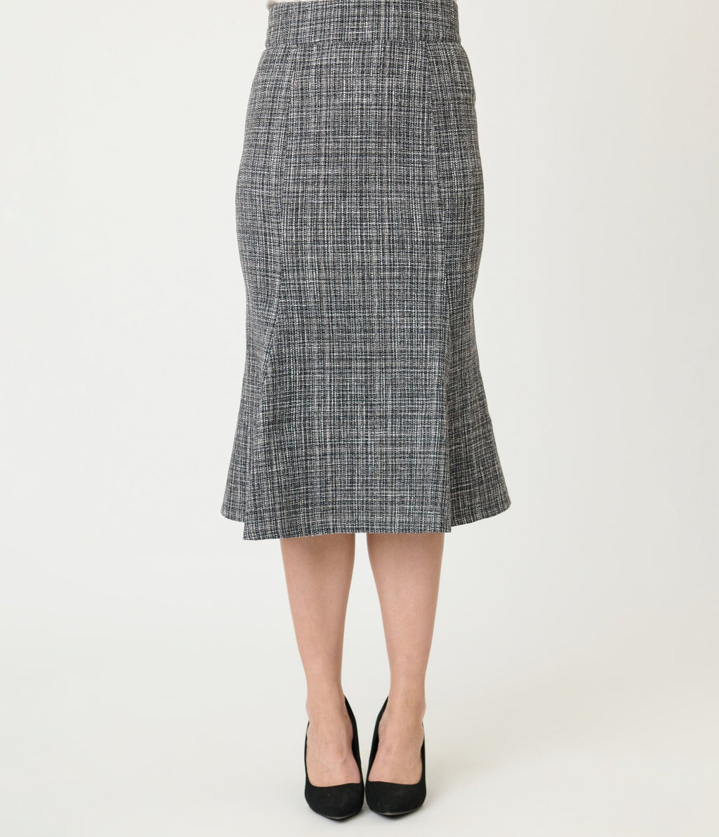Unique Vintage Grey Tweed Tina Trumpet Skirt - Unique Vintage - Womens, BOTTOMS, SKIRTS