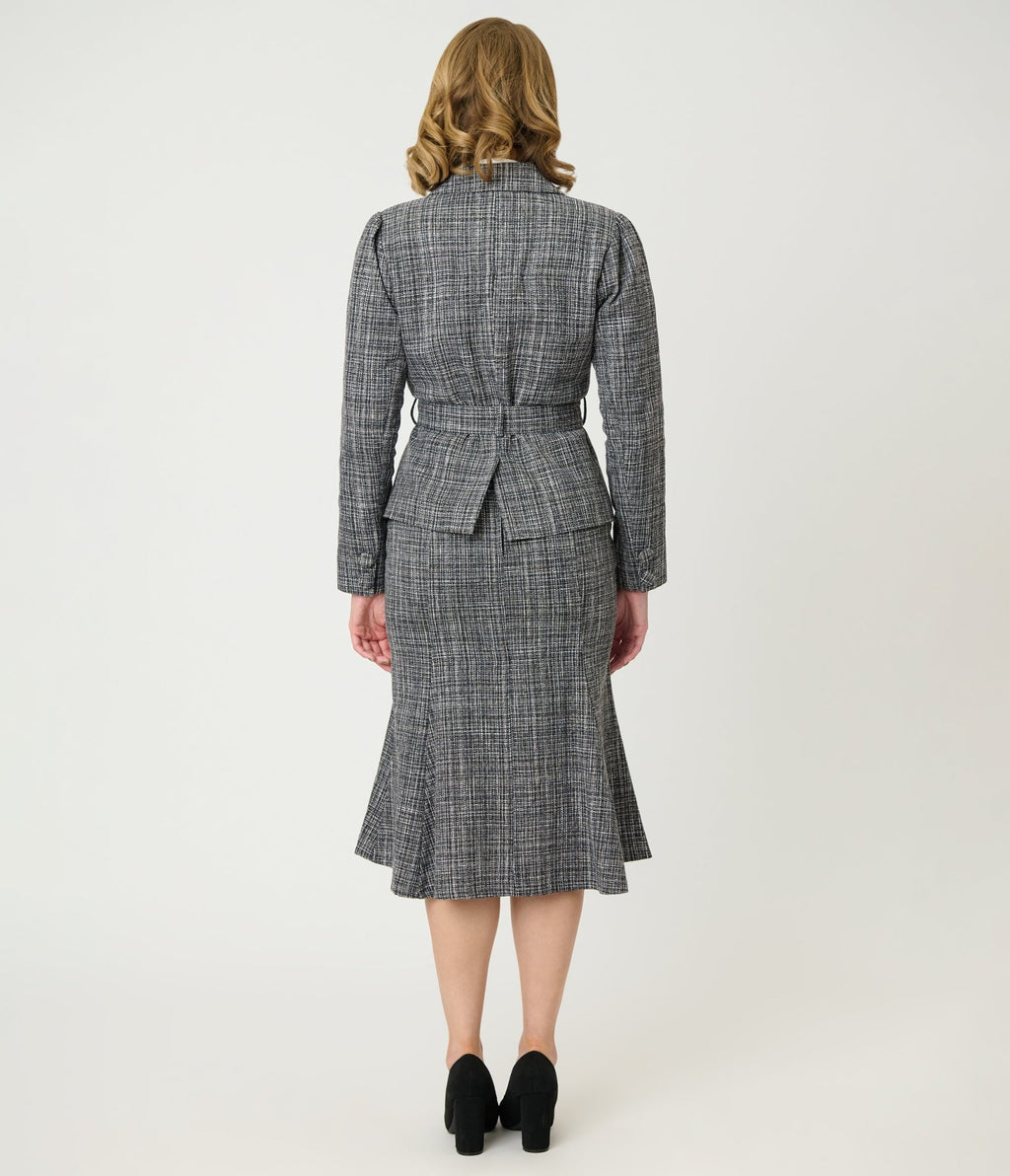 Unique Vintage Grey Tweed Tina Trumpet Skirt - Unique Vintage - Womens, BOTTOMS, SKIRTS