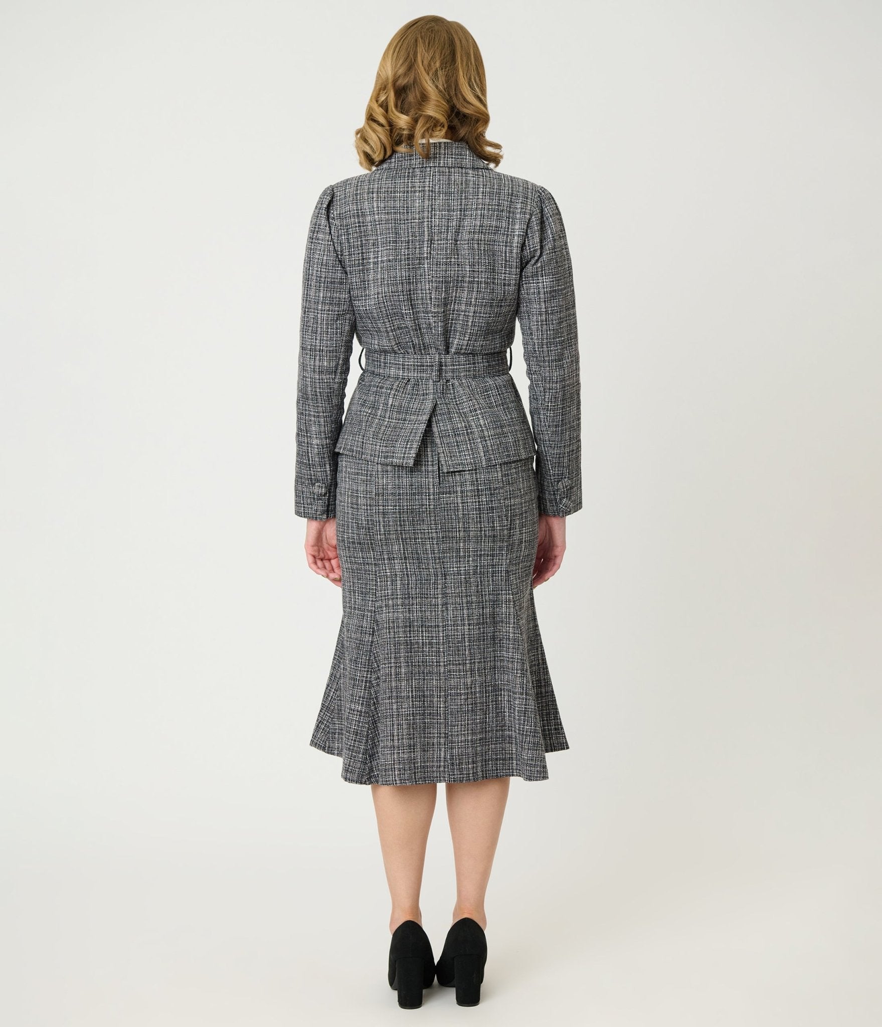 Unique Vintage Grey Tweed Tina Trumpet Skirt - Unique Vintage - Womens, BOTTOMS, SKIRTS