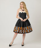 Unique Vintage Halloween Diamond Border Print Cotton Rachel Swing Dress - Unique Vintage - Womens, DRESSES, SWING