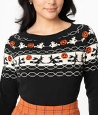 Unique Vintage Halloween Witch Pattern Lorelai Sweater - Unique Vintage - Womens, HALLOWEEN, TOPS